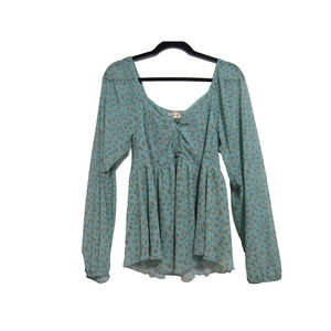 Willow & Root Green Floral Top Womens sz L Boho Mesh Cottagecore Fairy Whimsicor